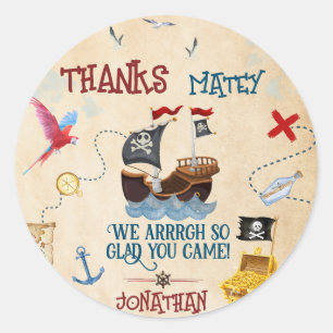 Sticker Rond Merci Enfants fête pirate Favoriser l'anniversaire