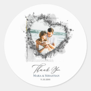 Sticker Rond *~* MERCI éphémère coeur AR18 Mariage élégant