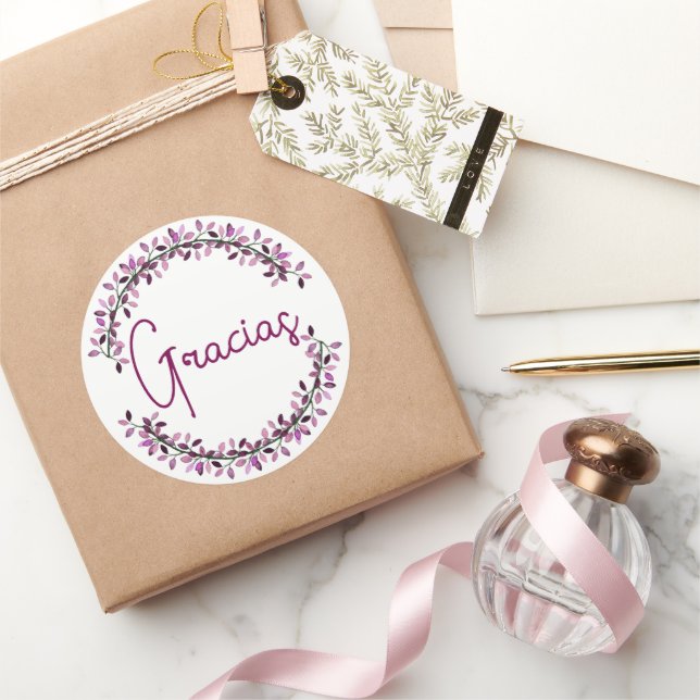 Sticker Rond Merci espagnol Gracias Typographie Chic Wreath (Cadeaux)