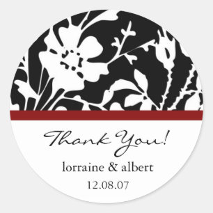 Sticker Rond Merci Étiquette, Noir Floral Haut