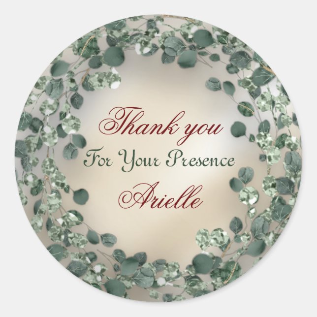 Sticker Rond Merci Eucalyptus Anniversaire de la mariée verte i (Devant)