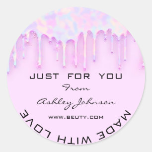 Sticker Rond Merci Fabriqué Avec Amour Pinky Holograph Unicorn