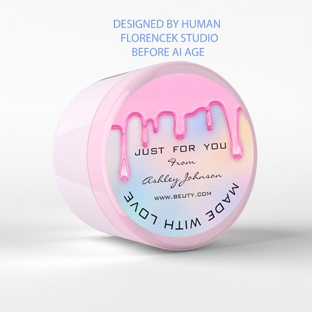 Sticker Rond Merci Fabriqué Avec L'Amour Holographe Bleu Rose (Thank You Made With Love Holograph Blue Pink Classic Round Sticker)