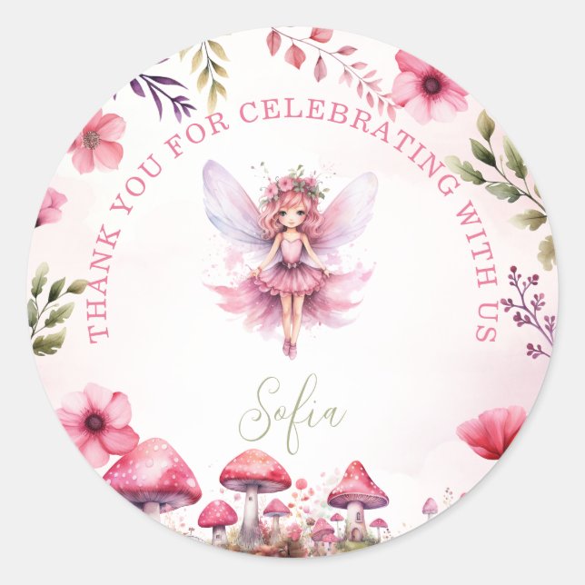 Sticker Rond Merci Fairy First Birday Enchanted Forest (Devant)