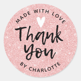 Sticker Rond Merci fait à la main avec Parties scintillant rose
