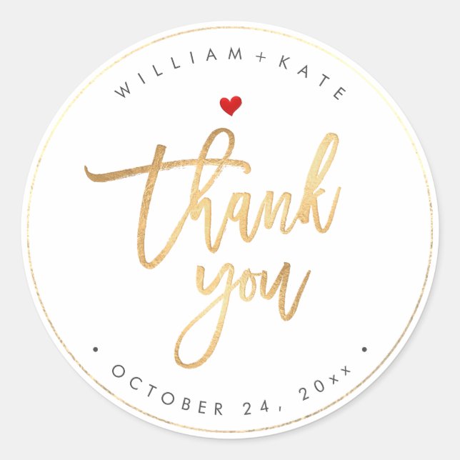 Sticker Rond Merci, Faux Gold Script moderne do-it-yourself Arr (Devant)