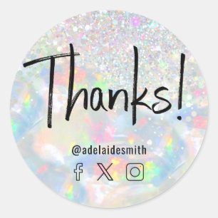 Sticker Rond merci faux holographe parties scintillant opale