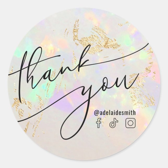 Sticker Rond merci faux opal iridescente (Devant)