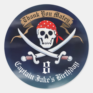 Sticker Rond Merci Favor Jolly roger Pirate