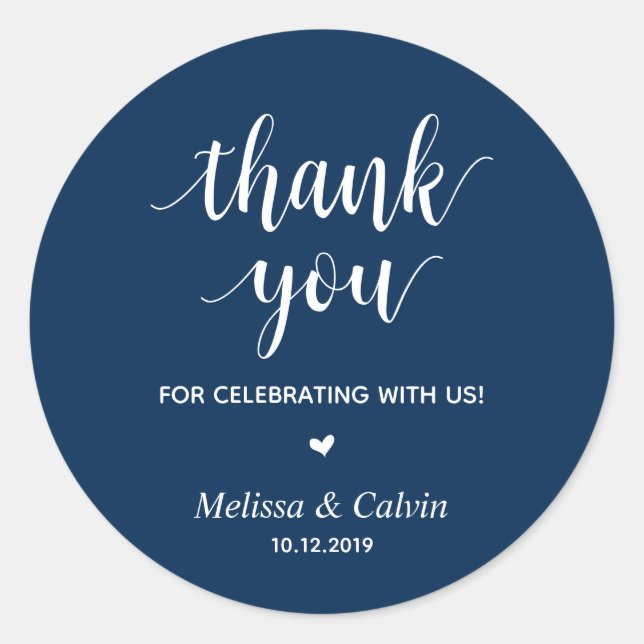 Sticker Rond Merci, fête avec nous, Cadeaux de Mariage (Devant)