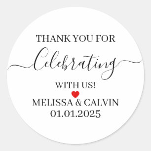 Sticker Rond Merci, fête avec nous, Cadeaux de Mariage