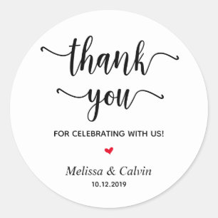Sticker Rond Merci, fête avec nous, Cadeaux de Mariage