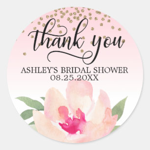 Sticker Rond Merci Fête des mariées d'aquarelle rose Peony