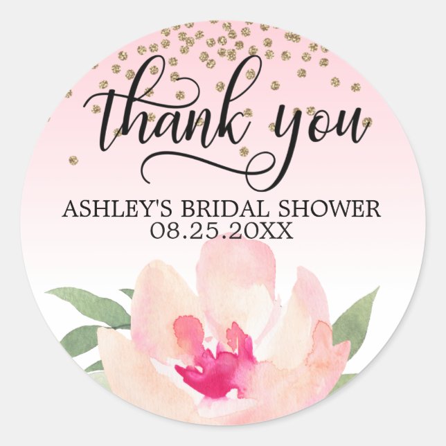 Sticker Rond Merci Fête des mariées d'aquarelle rose Peony (Devant)