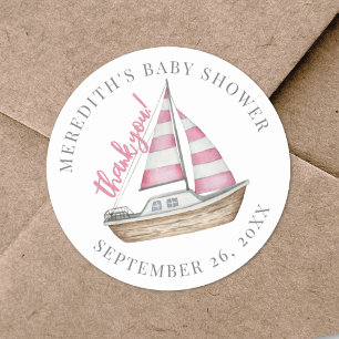 Sticker Rond Merci Fête Prénatale Bébé Rose et Nautique