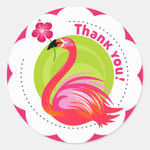 Sticker Rond Merci Flamant rose