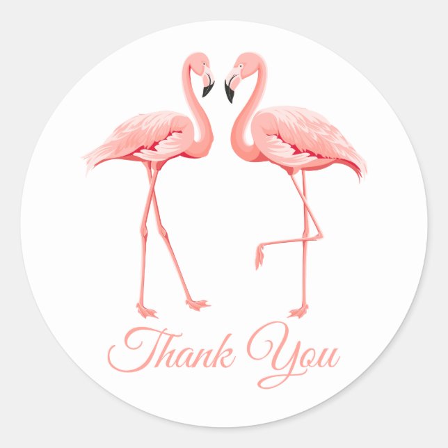 Sticker Rond Merci Flamant rose rose Plage de Mariage tropical (Devant)