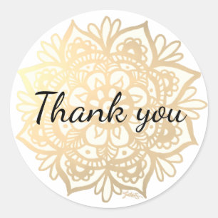 Sticker Rond Merci Fleur de Mandala Élégante en Or