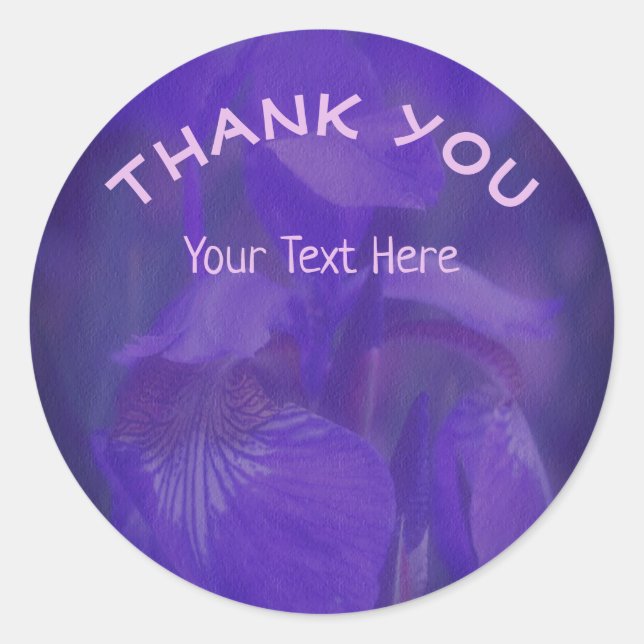 Sticker Rond Merci Fleur Iris Violet Personnalisé (Devant)