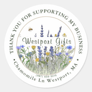 Sticker Rond Merci Fleur sauvage Dainty Pour Votre Entreprise