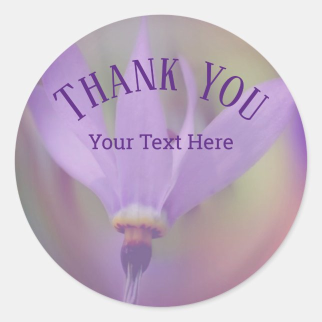 Sticker Rond Merci Fleur violet délicat personnalisé (Devant)