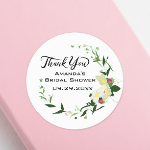 Sticker Rond Merci Fleurs Sauvages de Fraisier Shower de Mariée