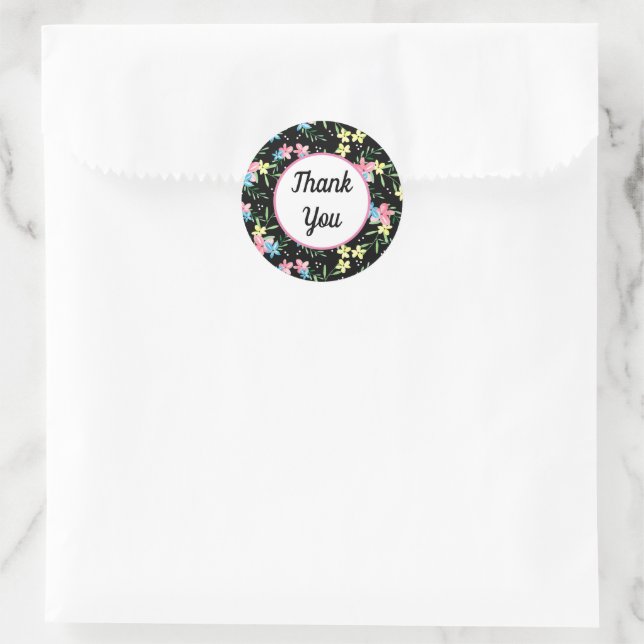 Sticker Rond Merci floral (Sac)