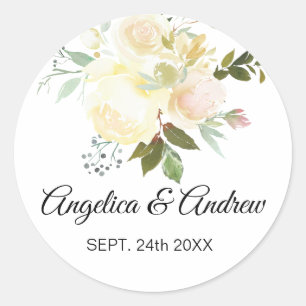 Sticker Rond Merci Floral Blush Mariage d'ivoire rose