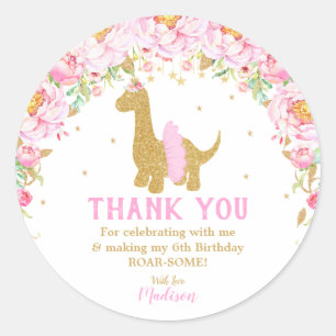 Sticker Rond Merci floral de dinosaure Favor Tutu Brachiosaurus