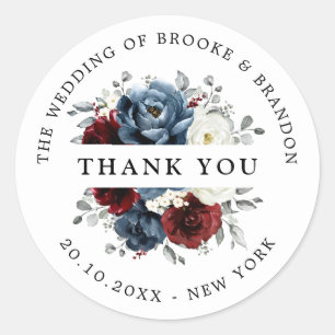 Sticker Rond Merci floral d'ivoire blanc bleu ardoise