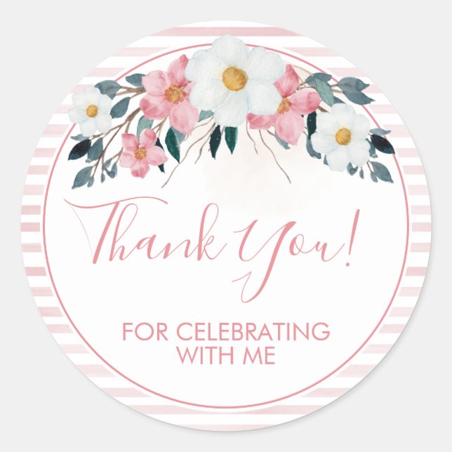 Sticker Rond Merci floral Dusty Rose (Devant)