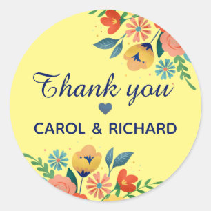 Sticker Rond Merci Floral Jaune Fruit Ressort