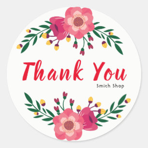 Sticker Rond Merci Floral Nom personnalisé Business Thanksgivin