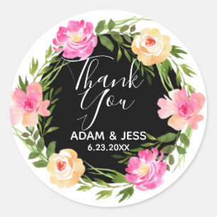 Sticker Rond Merci Floral personnalisé