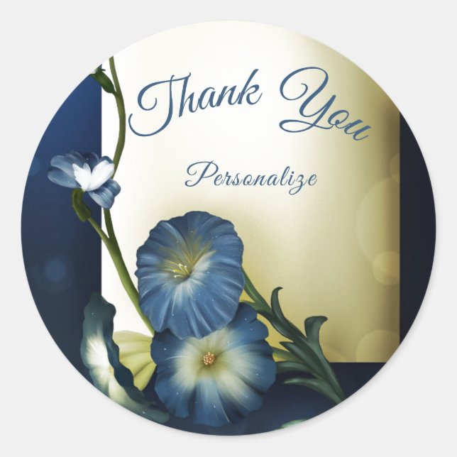 Sticker Rond Merci Floral Petunias bleu Personnaliser (Devant)