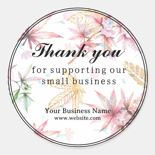 Sticker Rond Merci floral pour soutenir notre petite entreprise (Devant)