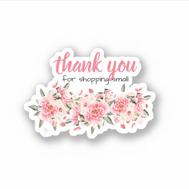 Sticker rond Merci floral rose (Devant)