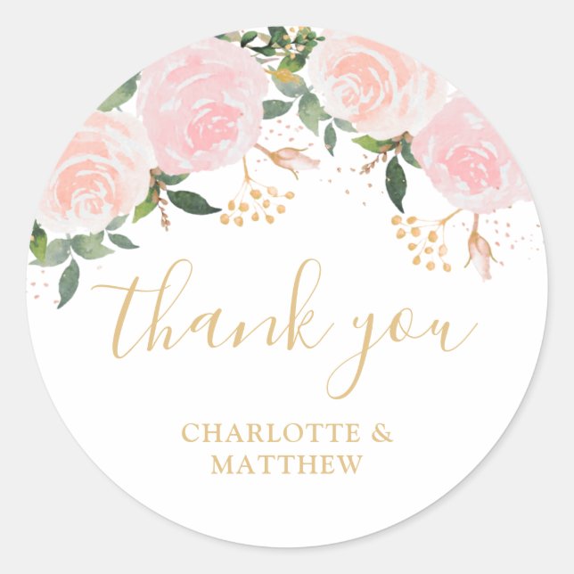 Sticker Rond Merci Floral Rose Or Favoriser (Devant)