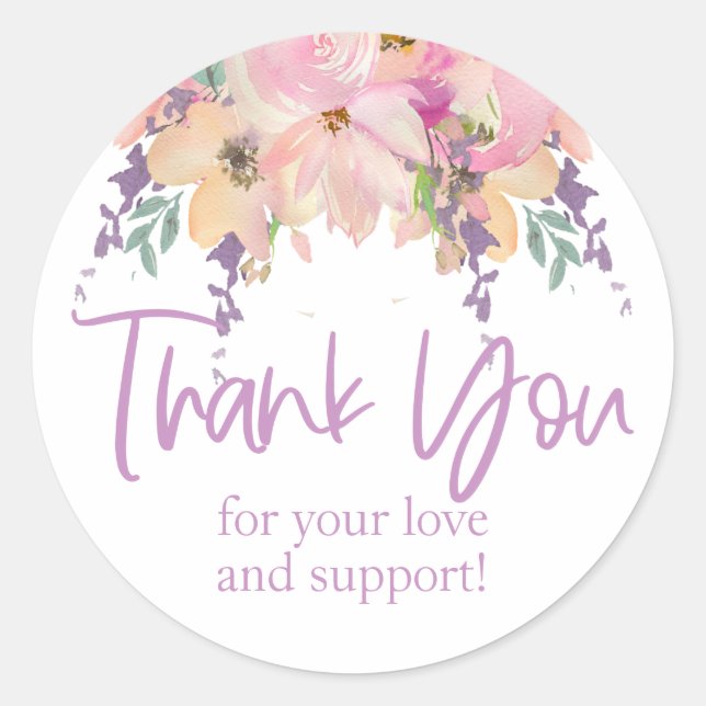 Sticker Rond Merci Floral rose violet Mariage d'anniversaire (Devant)