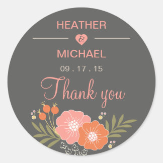 Sticker Rond Merci floral rustique
