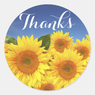 Sticker Rond Merci floral tournesol Mariage de fleurs jaunes