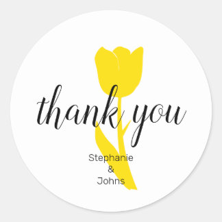 Sticker Rond Merci Floral Tulipes Jaunes Mariage personnalisé