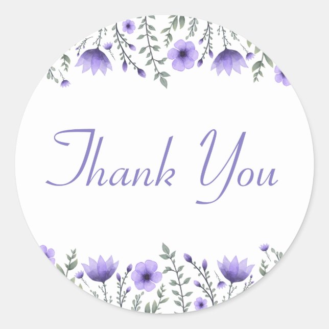 Sticker Rond Merci floral violet Fleurs Mariage (Devant)
