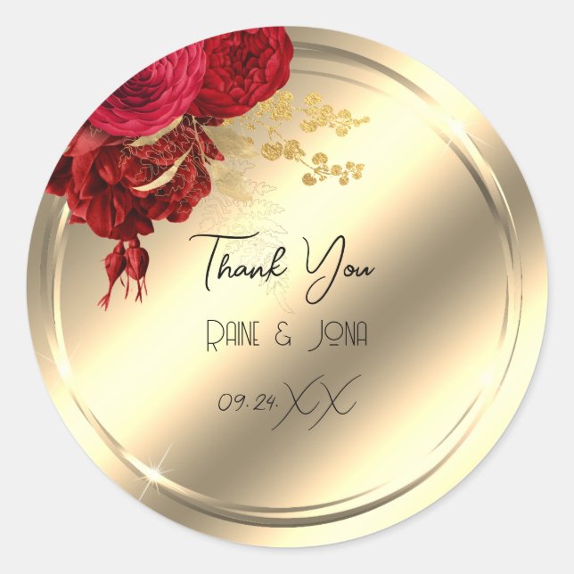 Sticker Rond Merci Flower Heart Bridal Sweet16th Gold Rose (Devant)