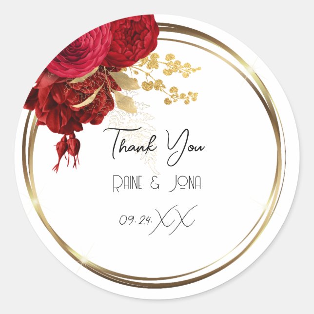 Sticker Rond Merci Flower Heart Bridal Sweet16th Gold White (Devant)