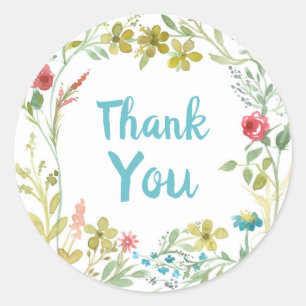 Sticker Rond Merci Flower Wreath Rose Fleur sauvage