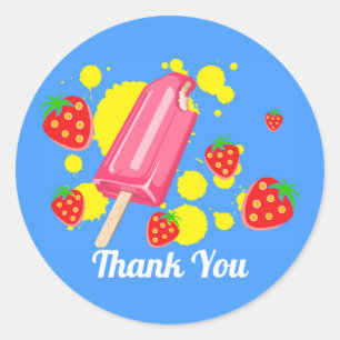 Sticker Rond Merci Fun Pink Popsicle et fraises