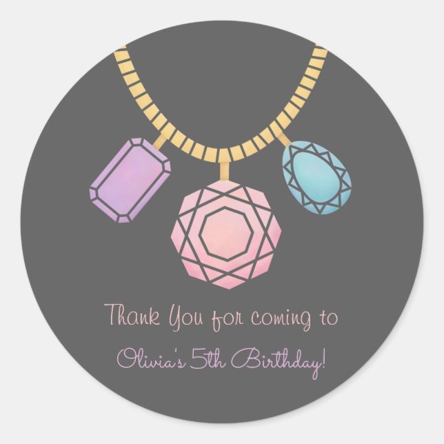 Sticker Rond Merci Glam Jewelry Girls Birthday Party (Devant)