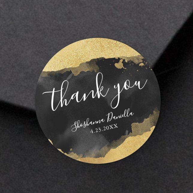 Sticker Rond Merci Gold Black Mitzvah (Gold Black Mitzvah Thank You Classic Round Sticker )