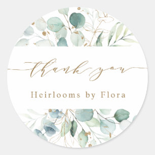 Sticker Rond Merci Gold et Green Botanical Small Business
